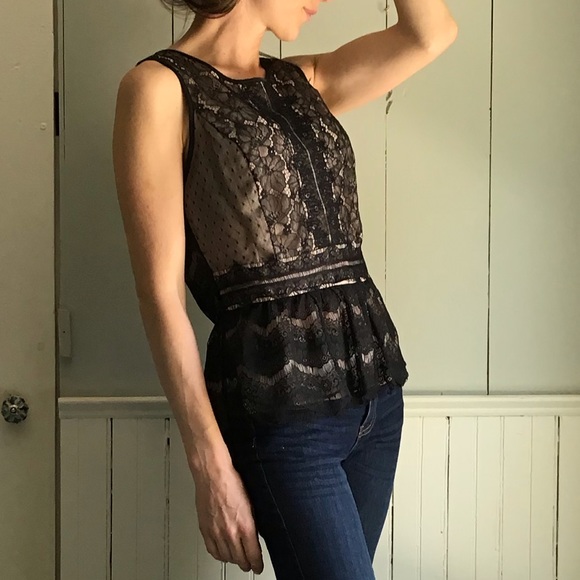 LOFT Tops - H.P.💋 LOFT Black Lace Sleeveless Peplum Blouse SP